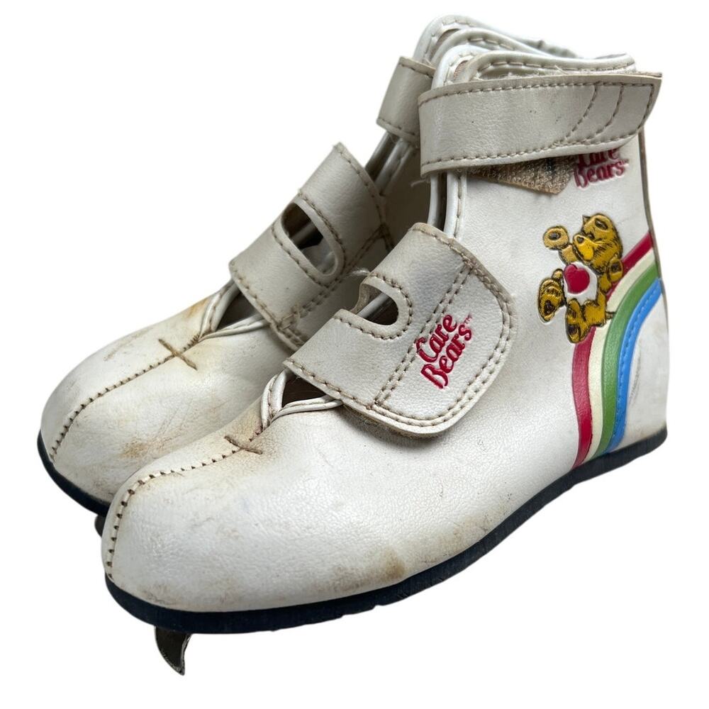 1983 Care Bear Kid Ice Skates White Size 11J Rainbow Style Youth